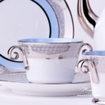 Coffee Set for 4 Persons - Herend Orient Blue with Platinum ORIENTB-PT pattern. Herend fine china hand painted. Tableware