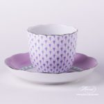 Coffee Cup and Saucer 20706-0-00 VHL-PT Lilac Fish scale w. Platinum design. Herend fine china. Hand painted tableware. Modern pattern