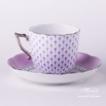 Coffee Cup and Saucer 20706-0-00 VHL-PT Lilac Fish scale w. Platinum design. Herend fine china. Hand painted tableware. Modern pattern