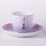 Coffee Cup and Saucer 20706-0-00 VHL-PT Lilac Fish scale w. Platinum design. Herend fine china. Hand painted tableware. Modern pattern