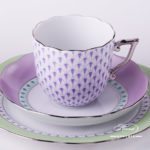 Coffee Cup and Saucer 20706-0-00 VHL-PT Lilac Fish scale w. Platinum design. Herend fine china. Hand painted tableware. Modern pattern
