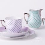 Coffee Cup and Saucer 20706-0-00 VHL-PT Lilac Fish scale w. Platinum design. Herend fine china. Hand painted tableware. Modern pattern
