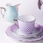 Coffee Cup and Saucer 20706-0-00 VHL-PT Lilac Fish scale w. Platinum design. Herend fine china. Hand painted tableware. Modern pattern