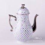 Coffee Pot w. Twisted Knob 20613-0-06 VH3COL4-PT Special Fish Scale w. Platinum pattern. Herend fine china. Hand painted tableware