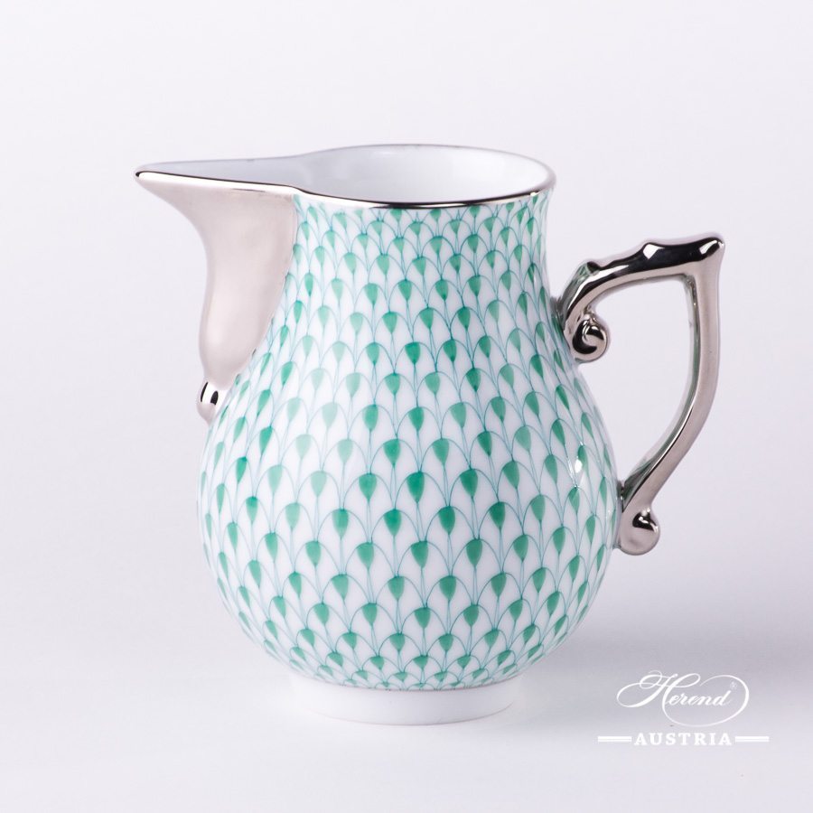 Milk Jug / Creamer 20657-0-00 VHV-PT Green Fish Scale w. Platinum design. Herend fine china. Hand painted tableware