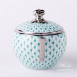 Sugar Basin w. Twisted Knob 20472-0-06 VHV-PT Green Fish Scale w. Platinum design. Herend fine china. Hand painted tableware