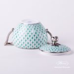 Sugar Basin w. Twisted Knob 20472-0-06 VHV-PT Green Fish Scale w. Platinum design. Herend fine china. Hand painted tableware