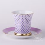 Tea Cup and Saucer 4917-0-00 VHL Lilac Fish scale design. Tea Cup with Spiral Handle. Herend fine china. Hand painted tableware. Modern pattern