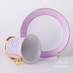 Tea Cup and Saucer 4917-0-00 VHL Lilac Fish scale design. Tea Cup with Spiral Handle. Herend fine china. Hand painted tableware. Modern pattern
