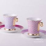 Tea Cup and Saucer 4917-0-00 VHP Purple Fish scale design. Tea Cup with Spiral Handle. Herend fine china. Hand painted tableware. Modern pattern