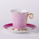 Tea Cup and Saucer 4917-0-00 VHP Purple Fish scale design. Tea Cup with Spiral Handle. Herend fine china. Hand painted tableware. Modern pattern