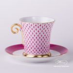 Tea Cup and Saucer 4917-0-00 VHP Purple Fish scale design. Tea Cup with Spiral Handle. Herend fine china. Hand painted tableware. Modern pattern