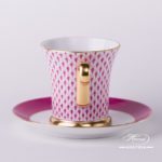 Tea Cup and Saucer 4917-0-00 VHP Purple Fish scale design. Tea Cup with Spiral Handle. Herend fine china. Hand painted tableware. Modern pattern