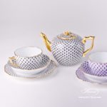 Tea Set for 2 Persons - Herend Mixed Fish Scale Colour versions. Vieux Herend VHN and VHL designs. Herend fine china hand painted. Tableware