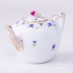 Tea Pot with Rose Knob 606-0-09 PBG Cornflower Garland design. Herend fine china. Hand painted tableware