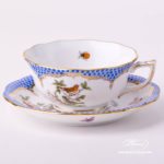 Tea Cup with Saucer 734-0-00 RO-EB Rothschild Bird Blue Fish scale decor. Herend porcelain. Hand painted tableware