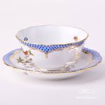 Tea Cup with Saucer 734-0-00 RO-EB Rothschild Bird Blue Fish scale decor. Herend porcelain. Hand painted tableware