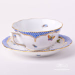 Tea Cup with Saucer 734-0-00 RO-EB Rothschild Bird Blue Fish scale decor. Herend porcelain. Hand painted tableware
