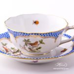 Tea Cup with Saucer 734-0-00 RO-EB Rothschild Bird Blue Fish scale decor. Herend porcelain. Hand painted tableware