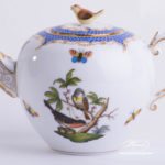 Tea Pot with Bird Knob 606-0-05 RO-ETB Rothschild Bird Blue Fish scale decor. Herend porcelain. Hand painted tableware