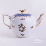 Tea Pot with Bird Knob 606-0-05 RO-ETB Rothschild Bird Blue Fish scale decor. Herend porcelain. Hand painted tableware