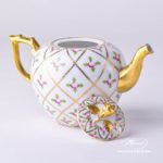 Mini Tea Pot with Rose Knob 20608-0-09 SPROG Sévres Roses design. Herend porcelain. Hand painted tableware