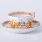 Tea Cup with Saucer 724-0-00 FJ Indian Basket Yellow design. Herend fine china. Hand painted tableware