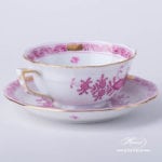 Tea Cup with Saucer 734-0-00 FP Indian Basket Purple design. Herend fine china. Hand painted tableware