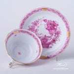 Tea Cup with Saucer 734-0-00 FP Indian Basket Purple design. Herend fine china. Hand painted tableware