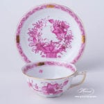 Tea Cup with Saucer 734-0-00 FP Indian Basket Purple design. Herend fine china. Hand painted tableware