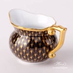 Creamer / Milk Jug 20644-0-00 VHN-OR Gold Fish Scale on Black Background pattern. Herend fine china. Hand painted tableware