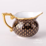Creamer / Milk Jug 20644-0-00 VHN-OR Gold Fish Scale on Black Background pattern. Herend fine china. Hand painted tableware
