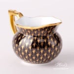 Creamer / Milk Jug 20644-0-00 VHN-OR Gold Fish Scale on Black Background pattern. Herend fine china. Hand painted tableware