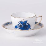 Coffee / Espresso Cup and Saucer 711-0-00 AB3-X1 Apponyi Blue / Chinese Bouquet Blue design. Herend porcelain. Hand painted tableware. Demitasse