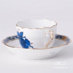 Coffee / Espresso Cup and Saucer 711-0-00 AB3-X1 Apponyi Blue / Chinese Bouquet Blue design. Herend porcelain. Hand painted tableware. Demitasse