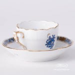 Coffee / Espresso Cup and Saucer 711-0-00 AB3-X1 Apponyi Blue / Chinese Bouquet Blue design. Herend porcelain. Hand painted tableware. Demitasse