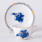 Coffee / Espresso Cup and Saucer 711-0-00 AB3-X1 Apponyi Blue / Chinese Bouquet Blue design. Herend porcelain. Hand painted tableware. Demitasse