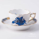 Coffee / Espresso Cup and Saucer 711-0-00 AB3-X1 Apponyi Blue / Chinese Bouquet Blue design. Herend porcelain. Hand painted tableware. Demitasse