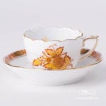 Coffee / Espresso Cup and Saucer 711-0-00 AJ Apponyi Yellow / Chinese Bouquet Yellow design. Herend porcelain. Hand painted tableware. Demitasse
