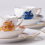 Coffee / Espresso Cup and Saucer 711-0-00 AJ Apponyi Yellow / Chinese Bouquet Yellow design. Herend porcelain. Hand painted tableware. Demitasse
