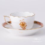 Coffee / Espresso Cup and Saucer 711-0-00 AJ Apponyi Yellow / Chinese Bouquet Yellow design. Herend porcelain. Hand painted tableware. Demitasse