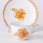 Coffee / Espresso Cup and Saucer 711-0-00 AJ Apponyi Yellow / Chinese Bouquet Yellow design. Herend porcelain. Hand painted tableware. Demitasse