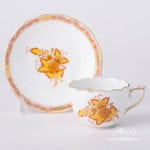 Coffee / Espresso Cup and Saucer 711-0-00 AJ Apponyi Yellow / Chinese Bouquet Yellow design. Herend porcelain. Hand painted tableware. Demitasse