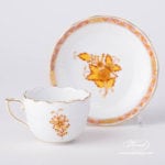 Coffee / Espresso Cup and Saucer 711-0-00 AJ Apponyi Yellow / Chinese Bouquet Yellow design. Herend porcelain. Hand painted tableware. Demitasse