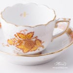 Coffee / Espresso Cup and Saucer 711-0-00 AJ Apponyi Yellow / Chinese Bouquet Yellow design. Herend porcelain. Hand painted tableware. Demitasse