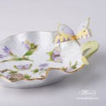 Leaf Dish 7757-0-17 EVICT1 Royal Garden Green Flower and Butterfly pattern. Herend fine china hand painted. Tableware