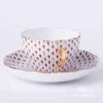 Tea / Coffee Cup with Saucer 20730-0-00 VHSP18 Burgundy, Brown and Gold Special Fish scale design. Herend fine china. Hand painted tableware