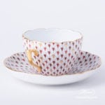 Tea / Coffee Cup with Saucer 20730-0-00 VHSP18 Burgundy, Brown and Gold Special Fish scale design. Herend fine china. Hand painted tableware