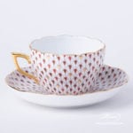 Tea / Coffee Cup with Saucer 20730-0-00 VHSP18 Burgundy, Brown and Gold Special Fish scale design. Herend fine china. Hand painted tableware