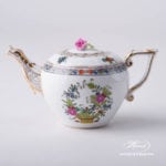 Mini Tea Pot with Rose Knob 608-0-09 FD Indian Basket Multicolor pattern. Herend fine china. Hand painted tableware